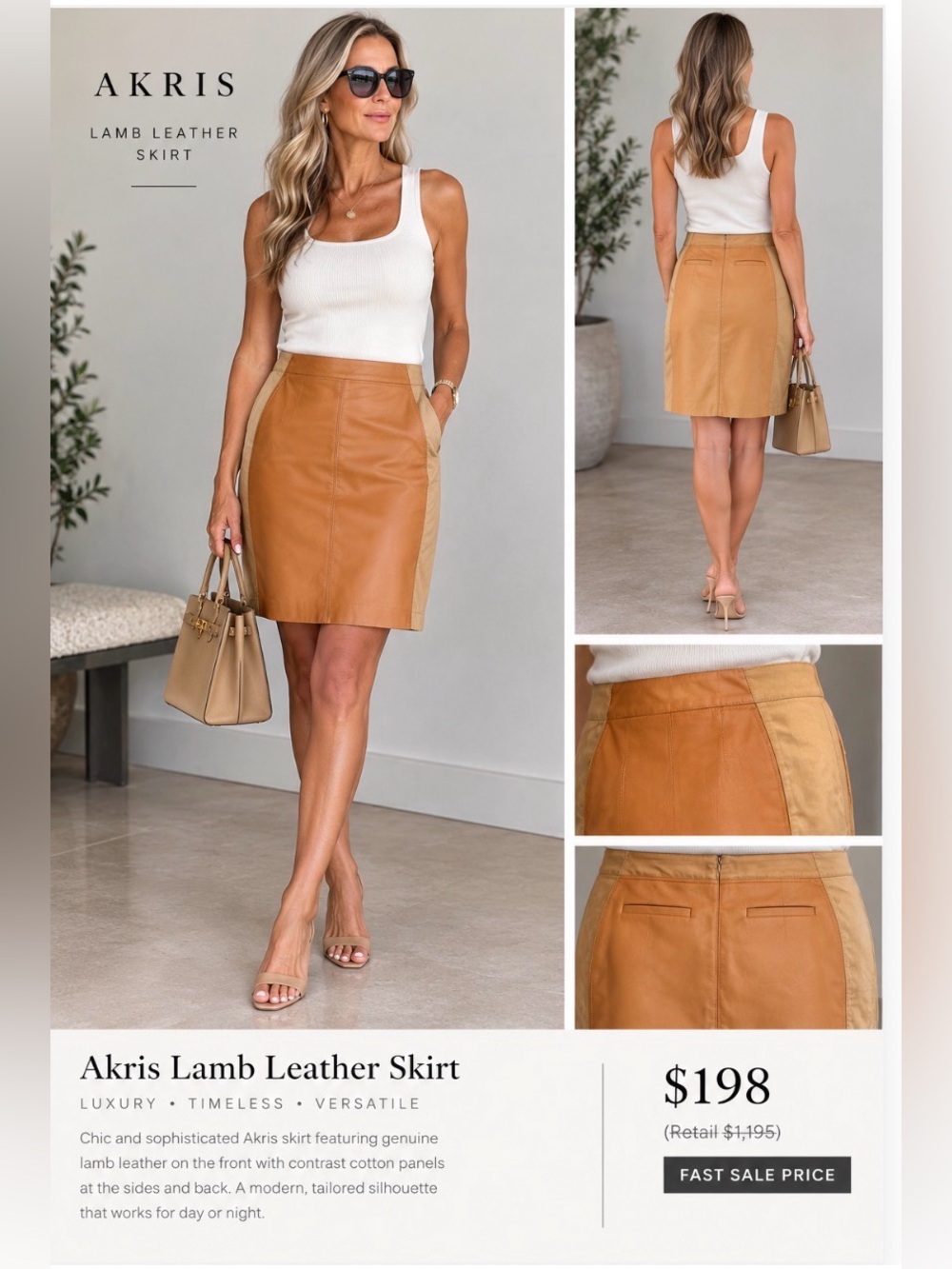 Akris Skirt Lamb Leather US size 8 Camel Pencil Skirt Above the Knee Straight